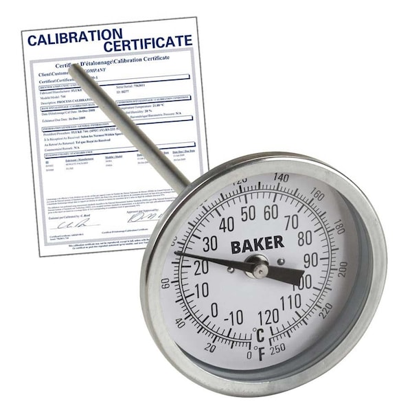 Baker Instruments T3009-250 Bimetal Thermometer, 0 to 250 deg F (-20 to 120 deg C), T3009-250-NIST - main